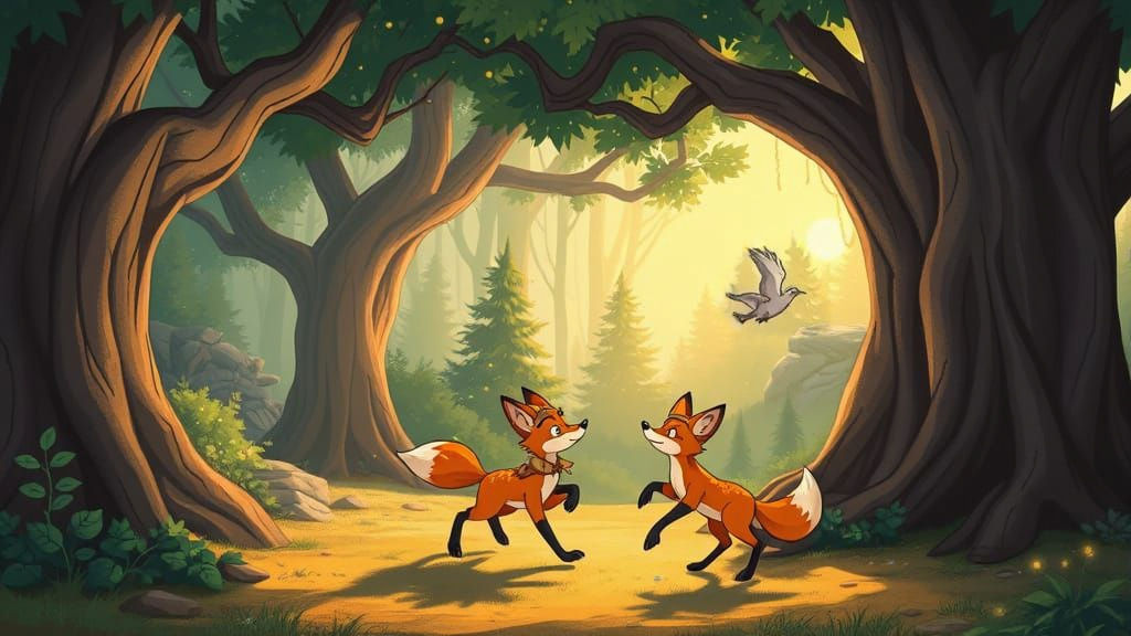 Whimsical Woodland Foxes in Vintage Disney Style