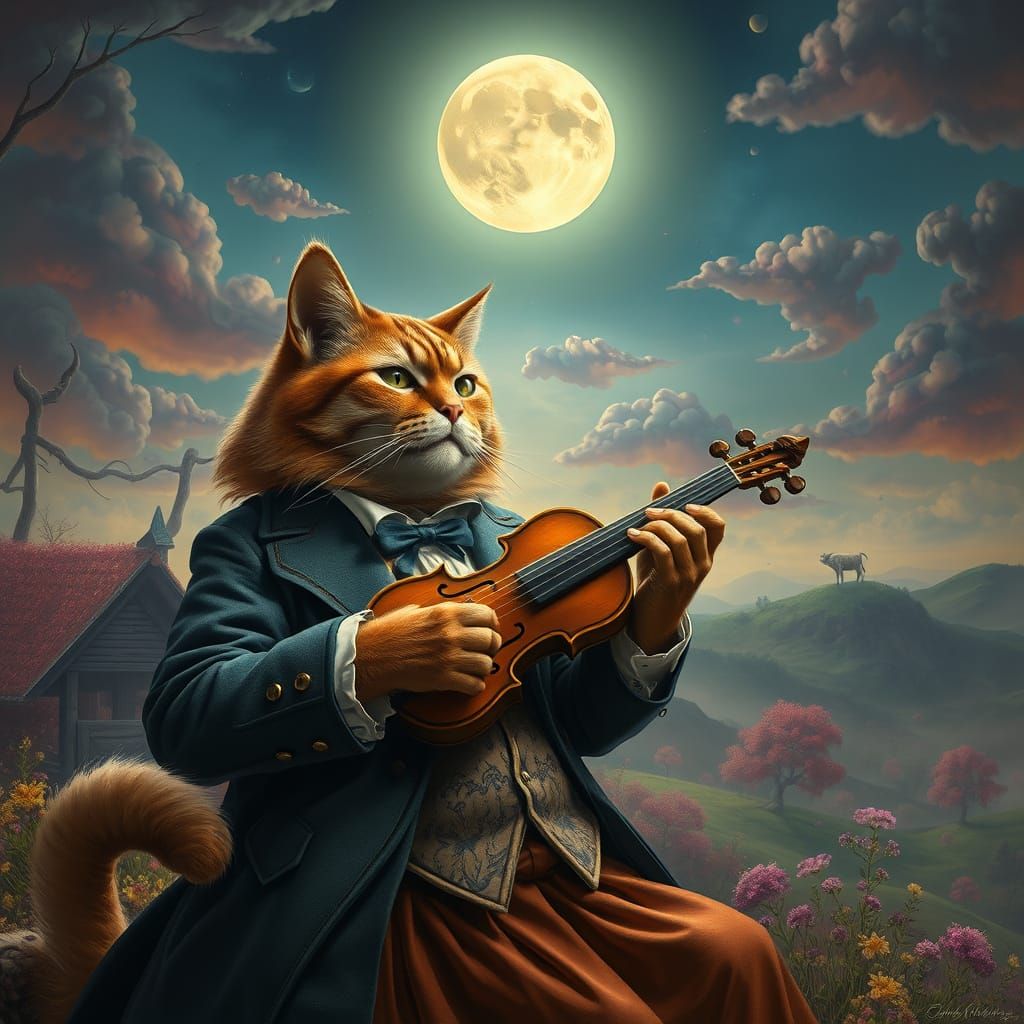 Cat with Fiddle: A Matte Painting in 8K