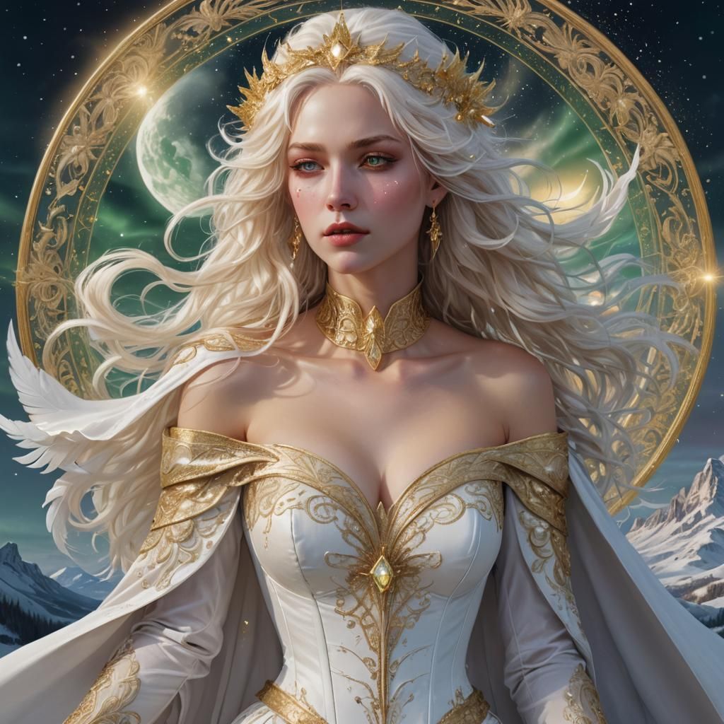 Ethereal Goddess Portrait with Aurora Borealis