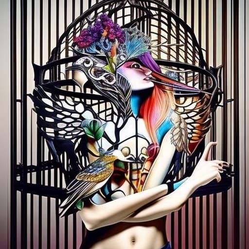 Surreal Girl with Birdcage Ribs