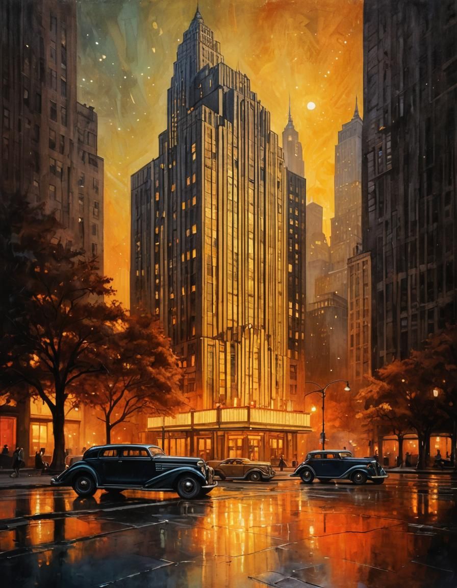 Art Deco American Radiator Building at Sunset