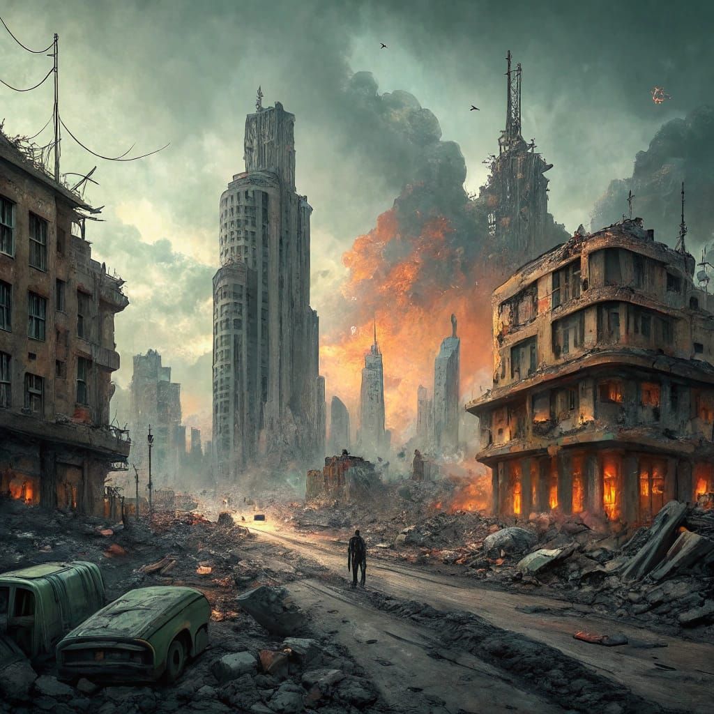 Post-Apocalyptic Cityscape in Ruins