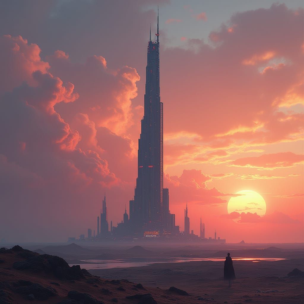 Surreal Futuristic Skyscraper on Alien Planet in Cyberpunk S...