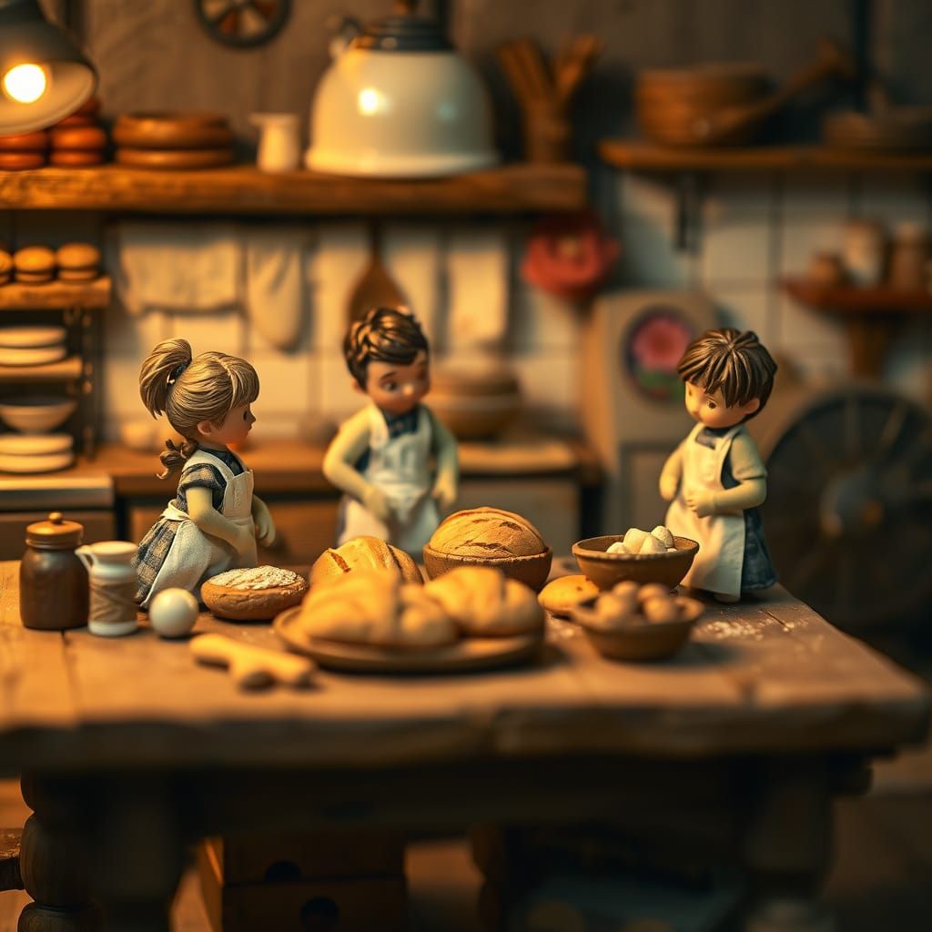 Miniature Bakery Scene Inspired by Folk Art