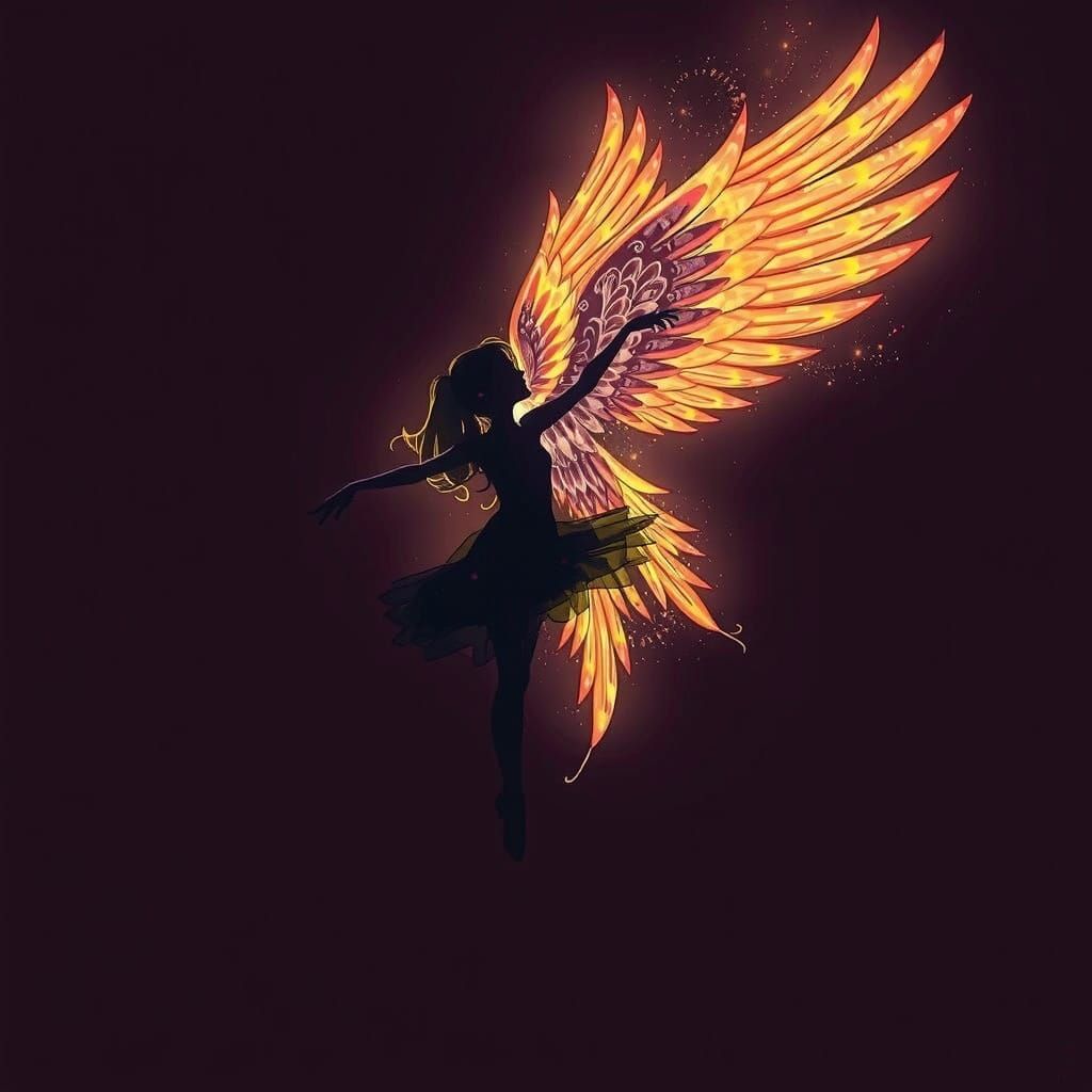 Girl in Cosmic Ballet Dance with Phoenix Shadow