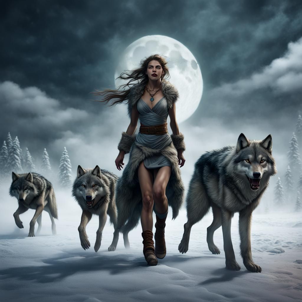 Wolf Woman in an Icy Environment