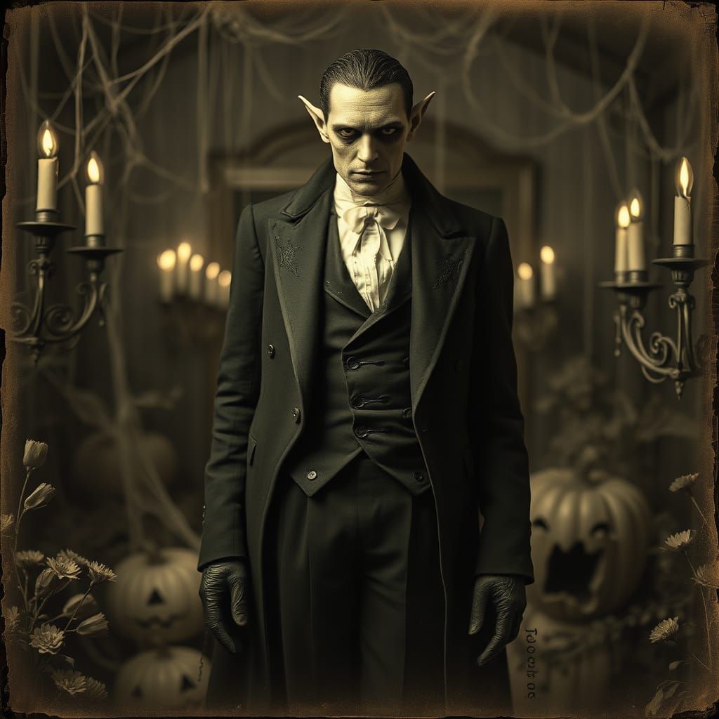 Nosferatu in Victorian Prom Attire, Antique Photo Style