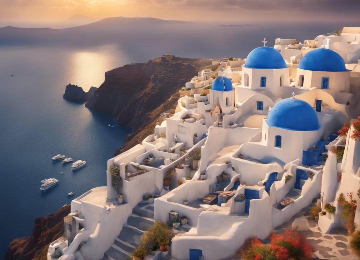 Colorful Santorini Vacation in Digital Matte Painting