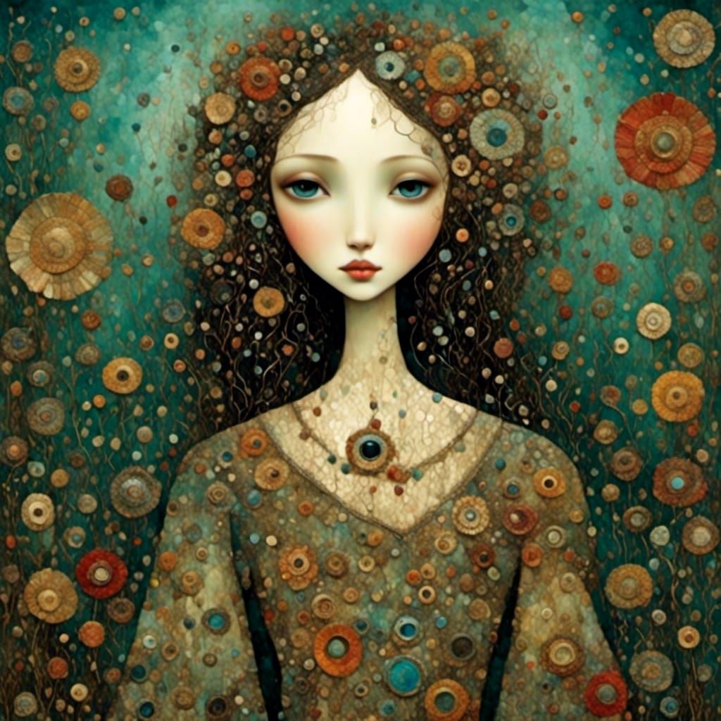 Dreamy Woman Reads Braille Book in Gothic Style