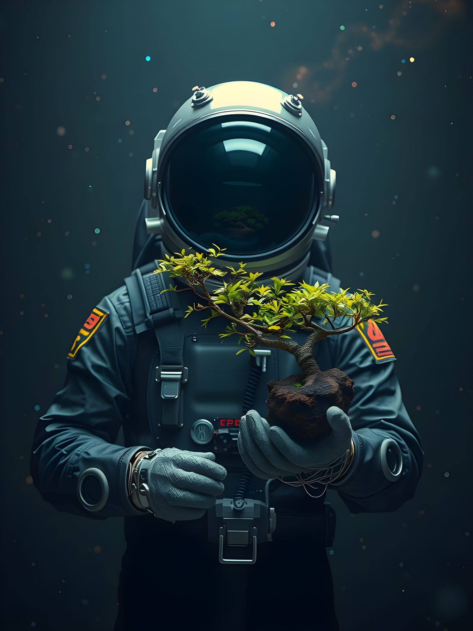 Sleek Astronaut in Futuristic, High-Contrast Nanopunk Landsc...