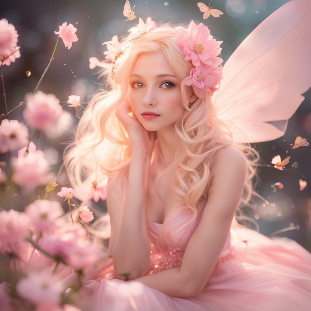 Golden-Haired Fairy Brings Flowers to Life