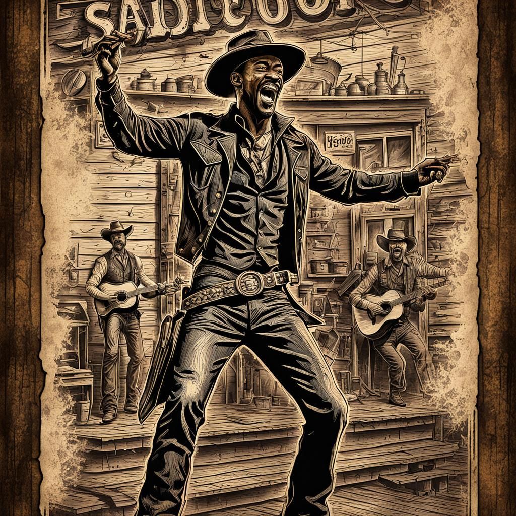 Shaboozey as Singing Cowboy in Vintage Poster Art