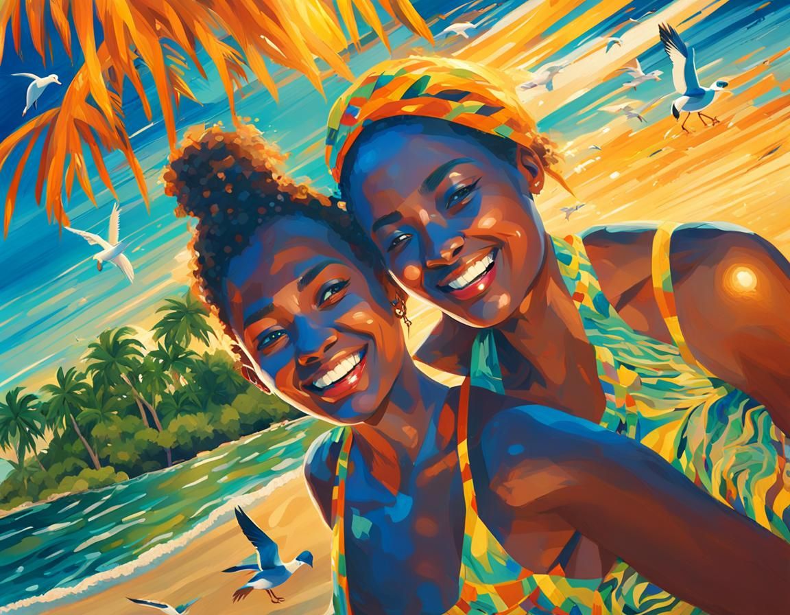 Woman on Tropical Beach in Fantasy Art Style