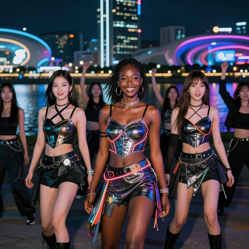 Avant-Garde Streetwear Night Dance in Seoul
