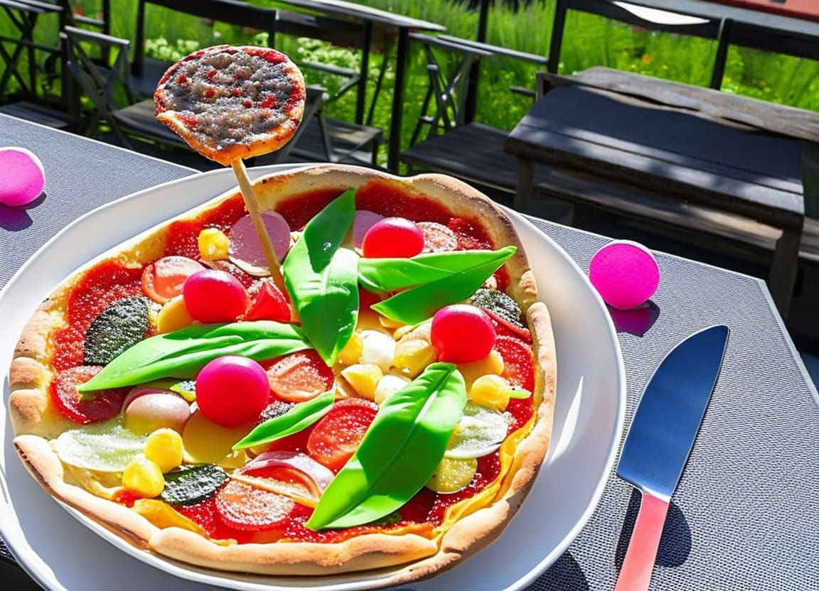 Colorful Lollipop Pizza on Sunny Terrace