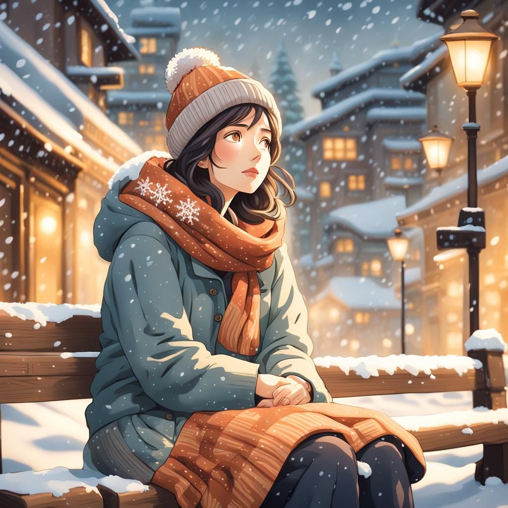 Serene Winter Moment in Dreamy Ghibli Style
