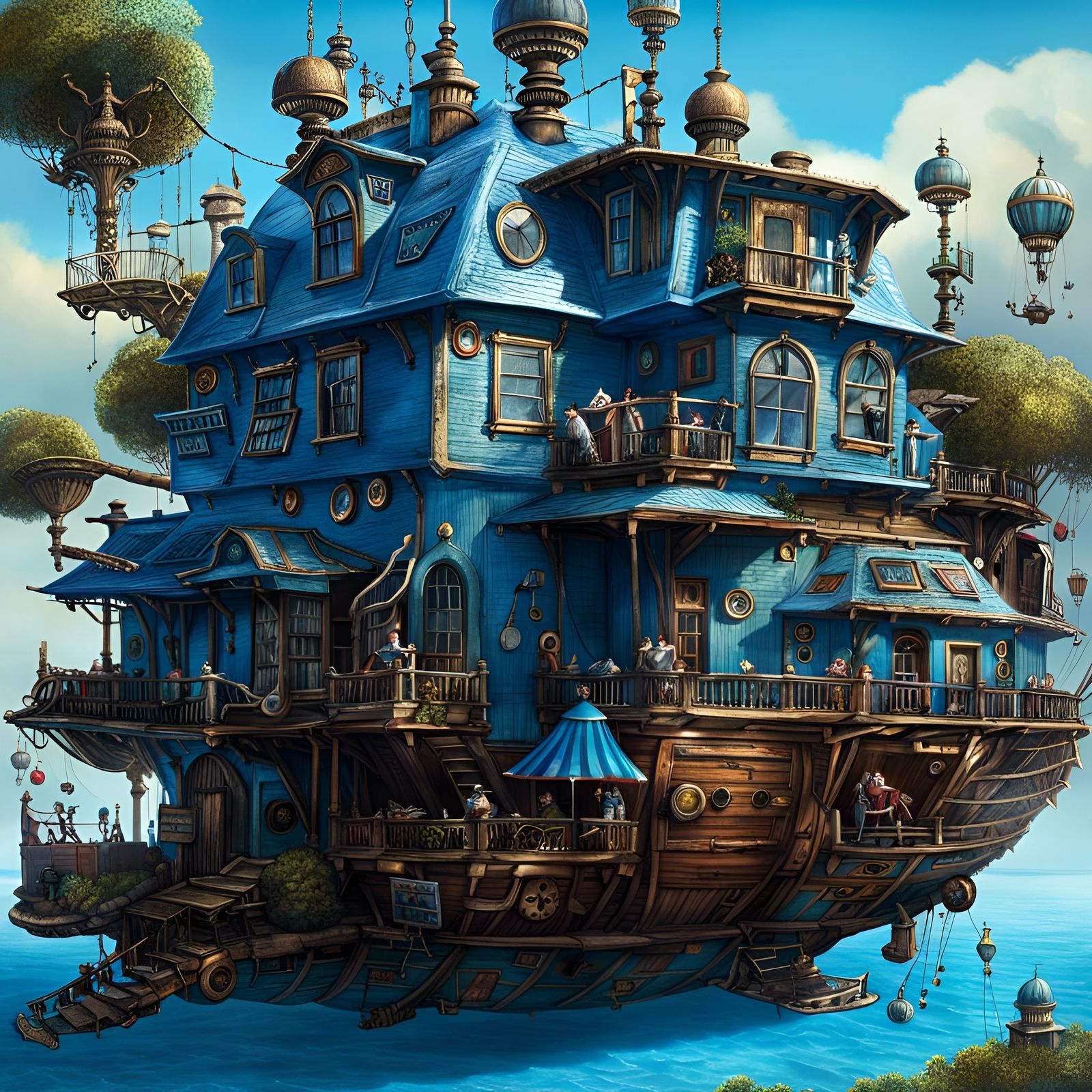 Steampunk Beach House Floating in the Sky