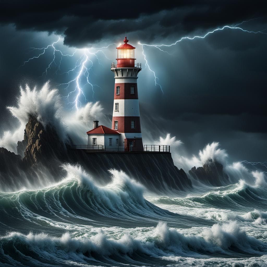 Stormy Sea Lighthouse: Epic Long Exposure Digital Painting