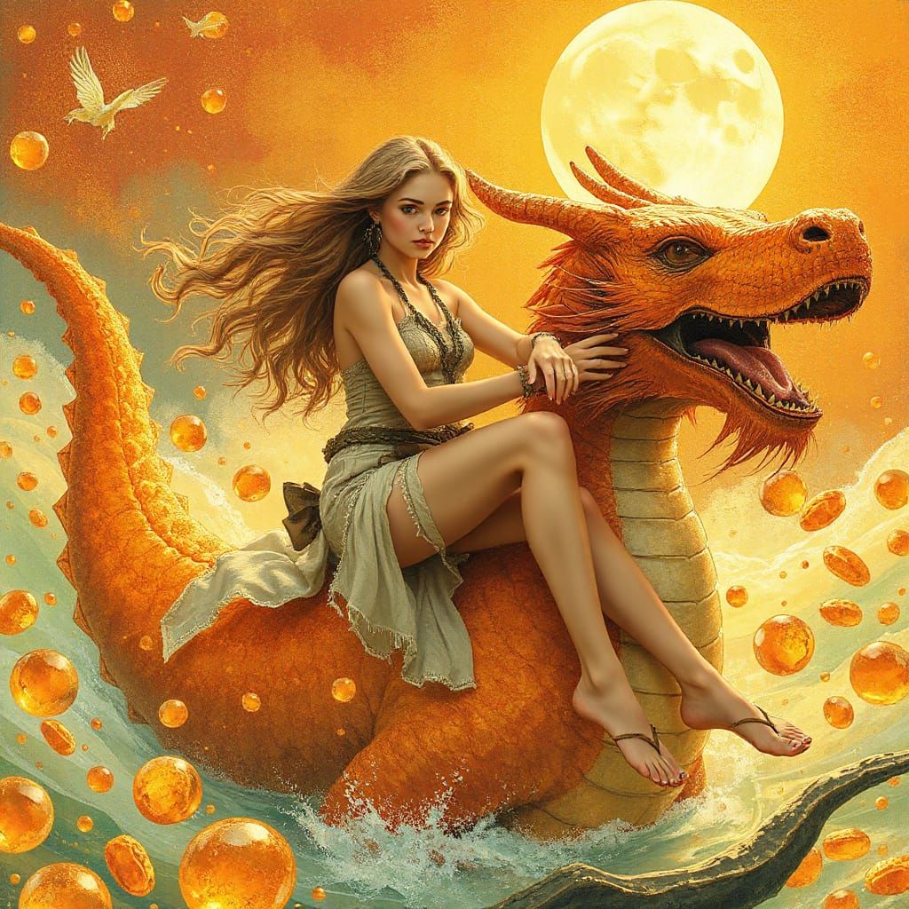 Woman on Gummy Dragon in Soda Sea