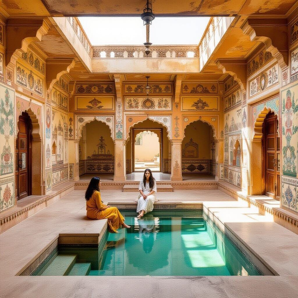 Sunken Stepwell Dining Area with Fresco Walls