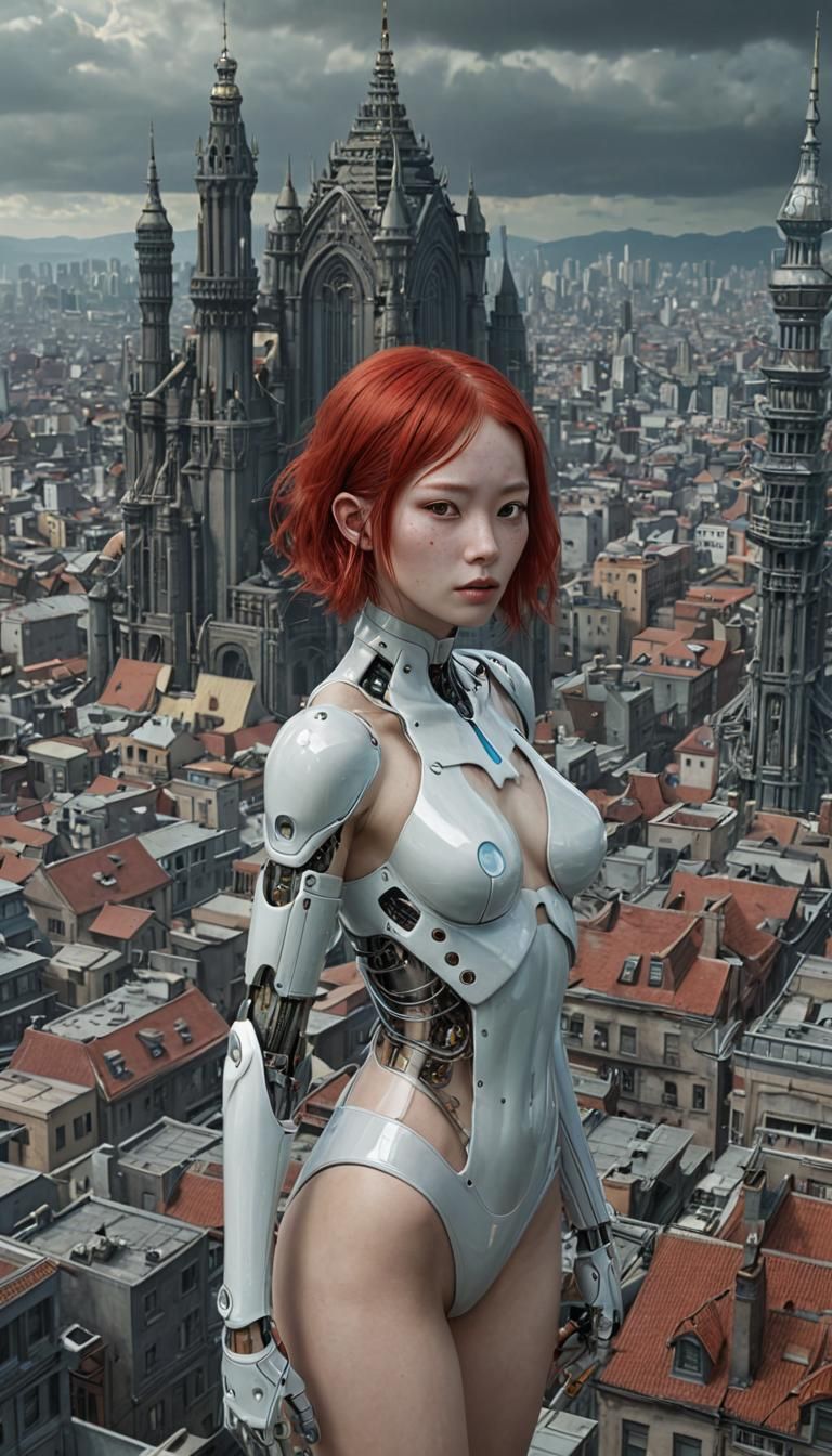 Cyborg Revelation in Hyperrealistic Cloud City