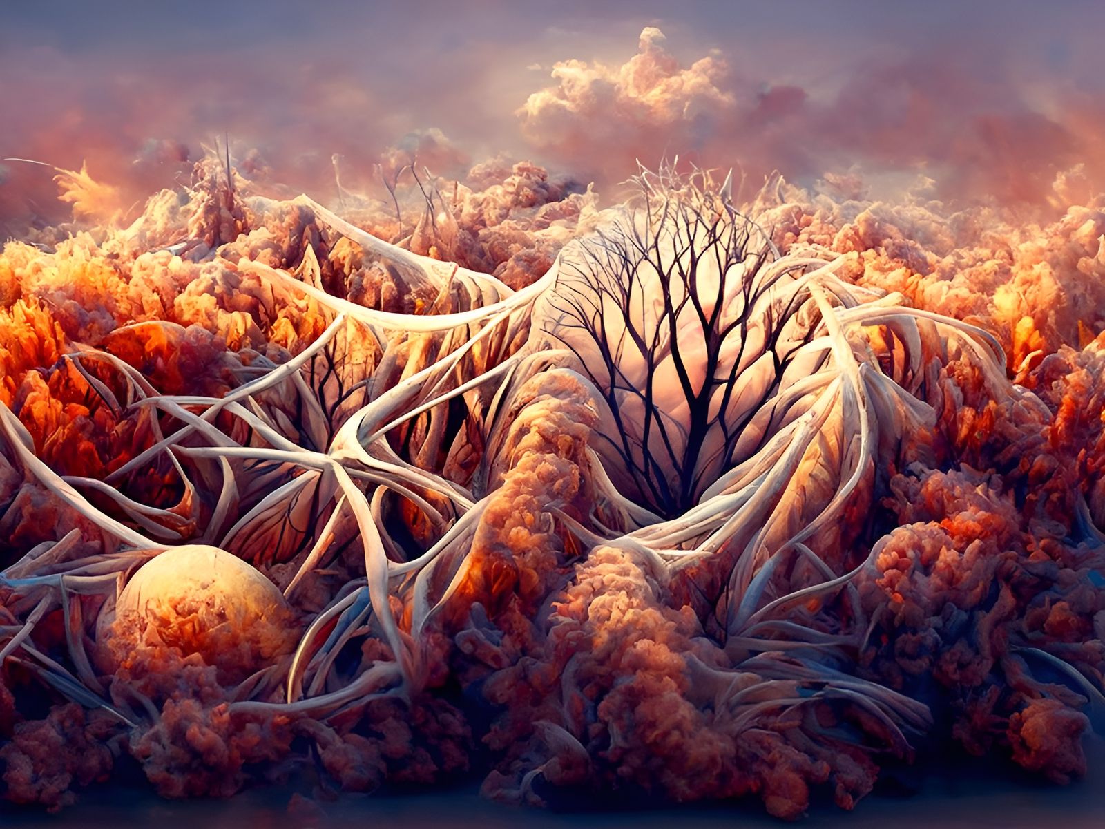 Surreal Dendritic Entanglement Landscape in Baroque Style