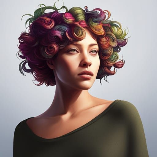 Peaceful Woman with Plants: Detailed Concept Art