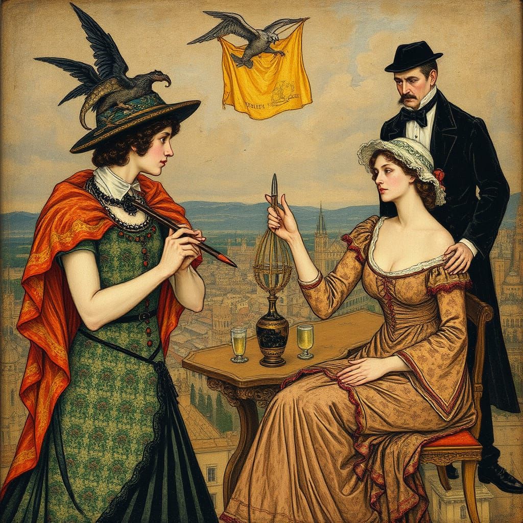 Allegorical Pointillist Oil Painting Inspired by Rops and Pr...