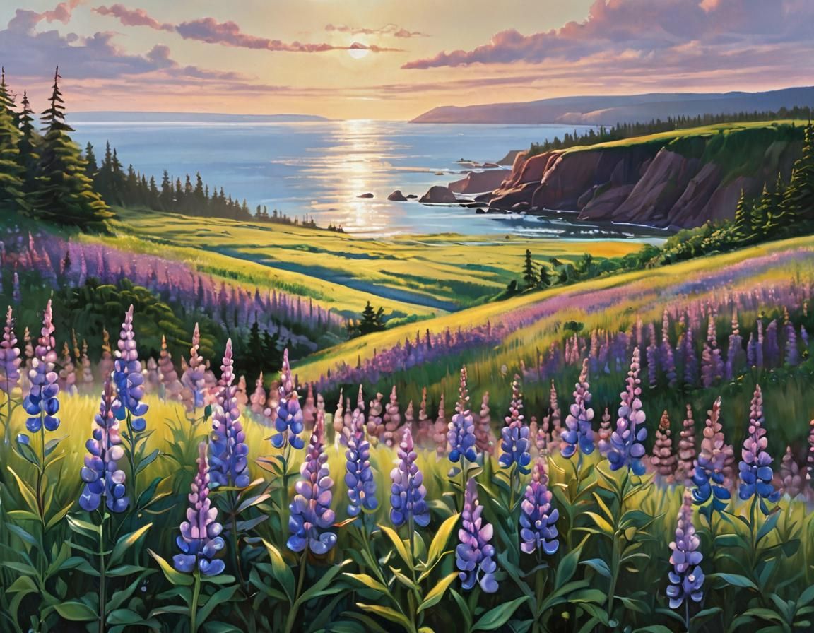 Lupine Fields by the Bay: An Oil Painting