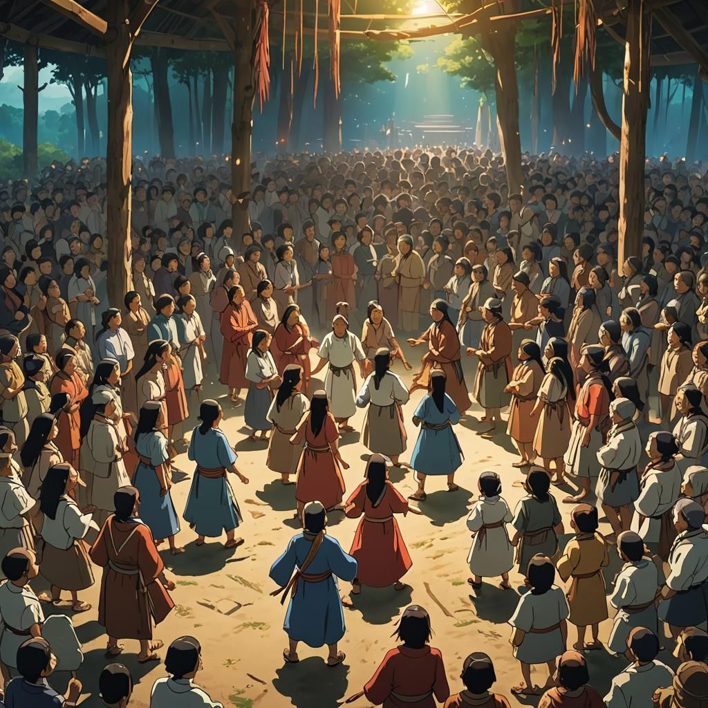 Native American Ceremony in Ghibli Anime Style