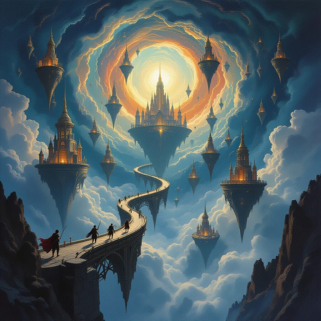 Epic Floating Citadels in Swirling Sky