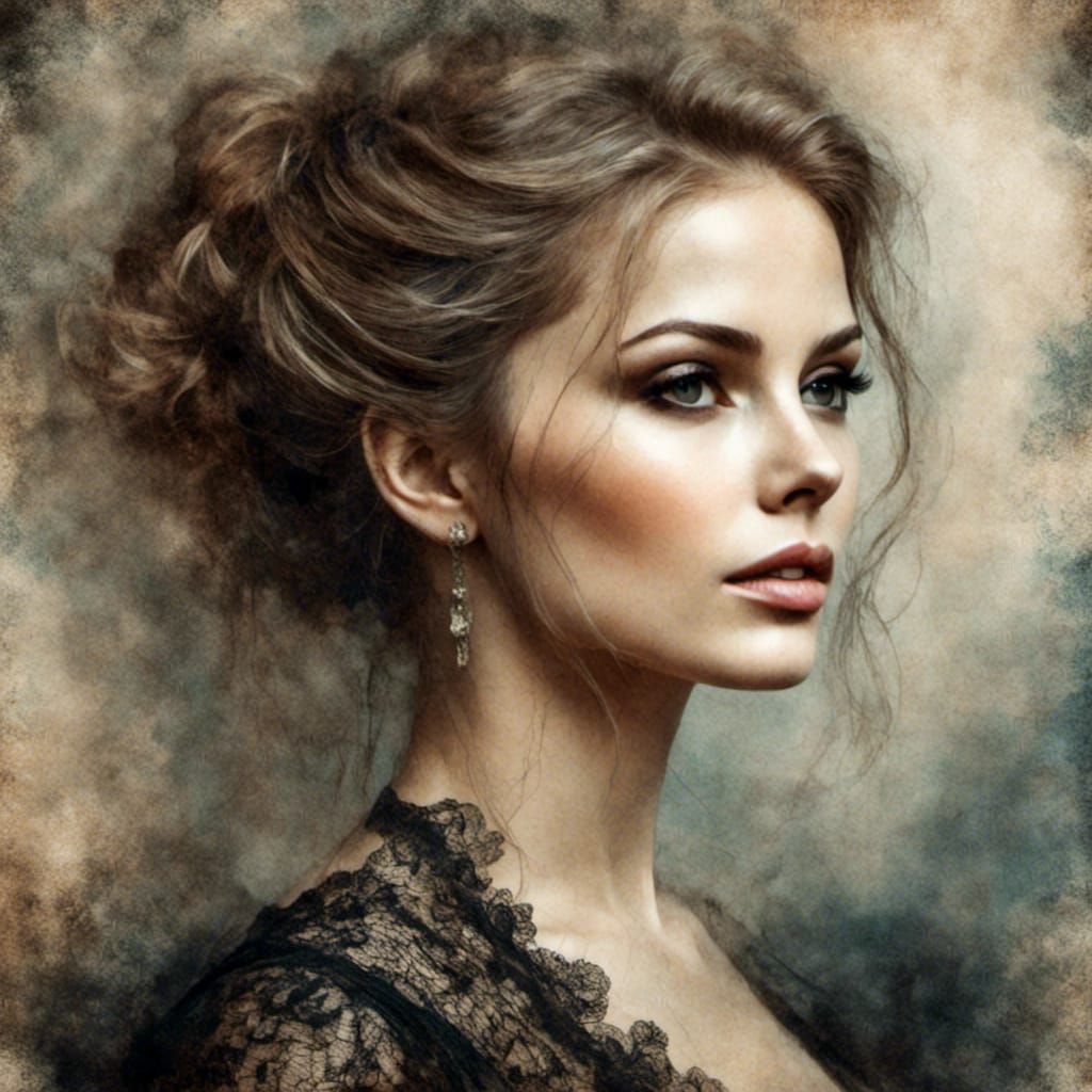 Victorian Woman in Gritty Watercolor Style