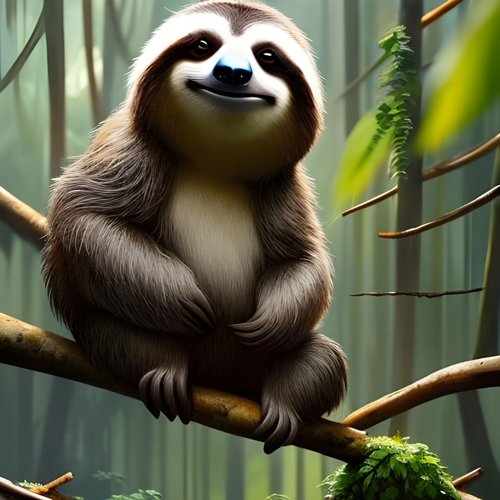 Sloth and Raccoon in Jungle Watercolor Art