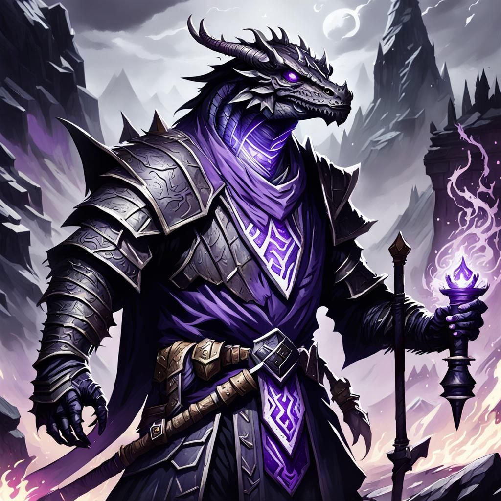 Dragonborn Wizard with Purple Eyes Fantasy Art
