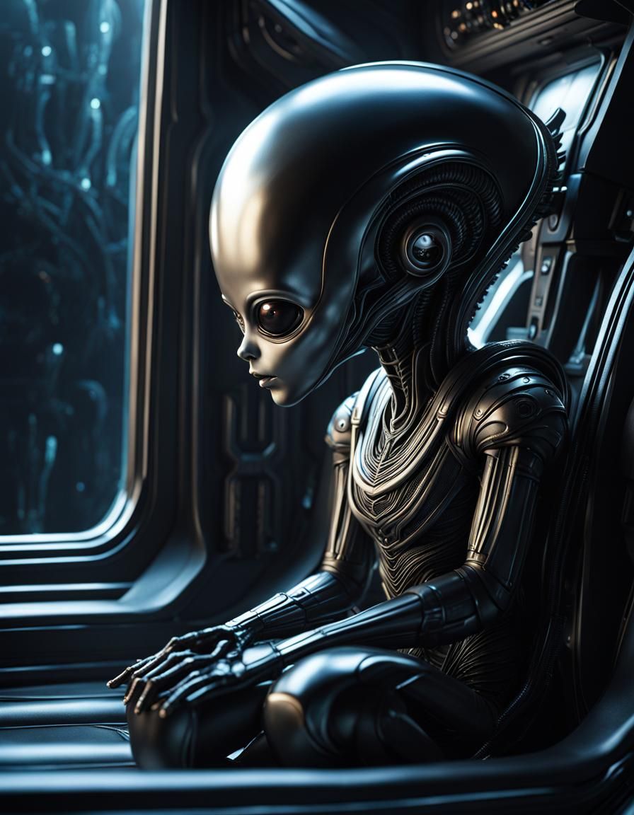 Alien Baby in Spaceship: Detailed Matte Painting
