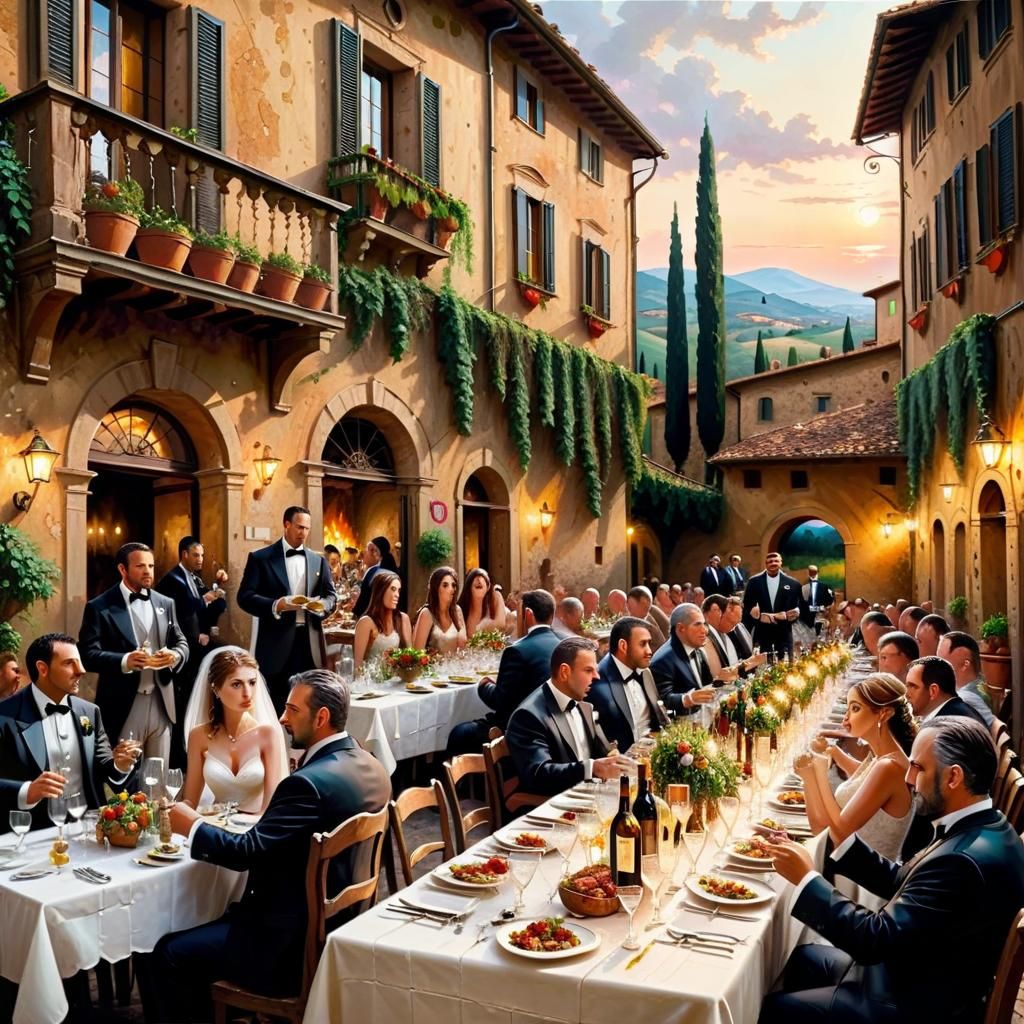 Mafia Wedding Dinner in Tuscany: Oil Painting