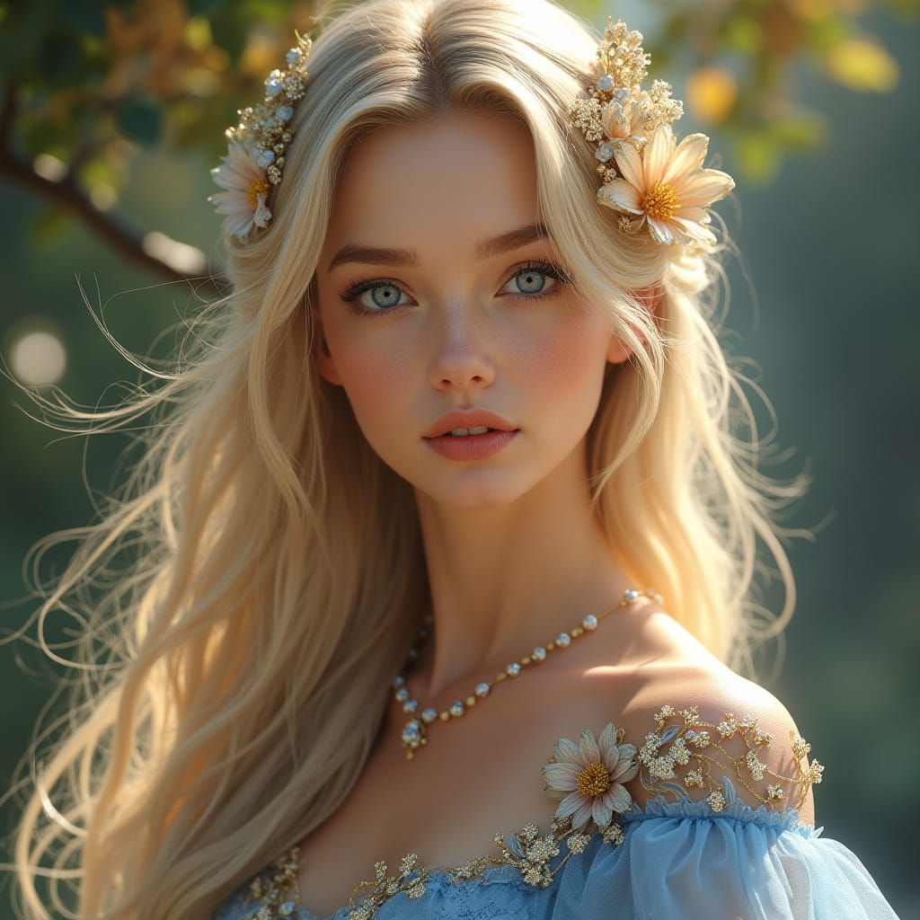 Blonde Woman in Flowing Gown, Art Nouveau Style