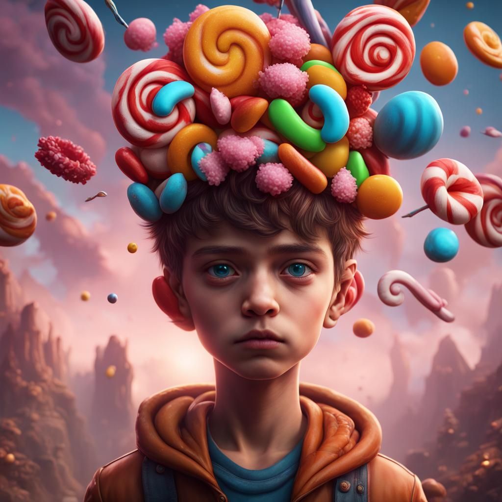 Boy with Candy Head: Detailed Matte Painting