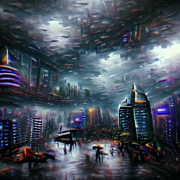 Cyberpunk Metropolis: Dystopian Acrylic Art in 8K