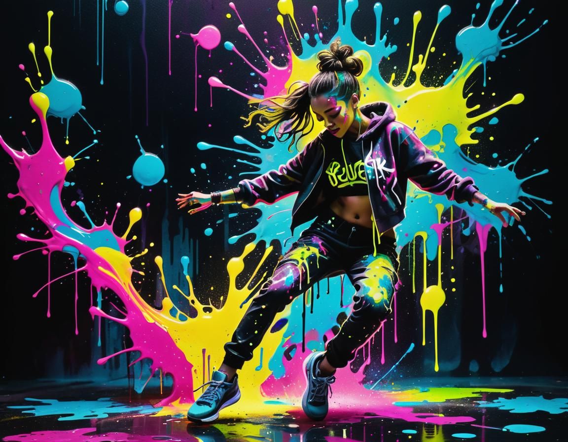 Bioluminescent Neon Ink Splatter Hip Hop Dance