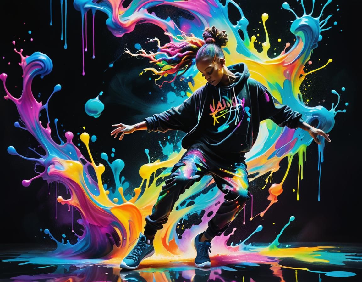 Bioluminescent Neon Ink Splatter Hip Hop Dance