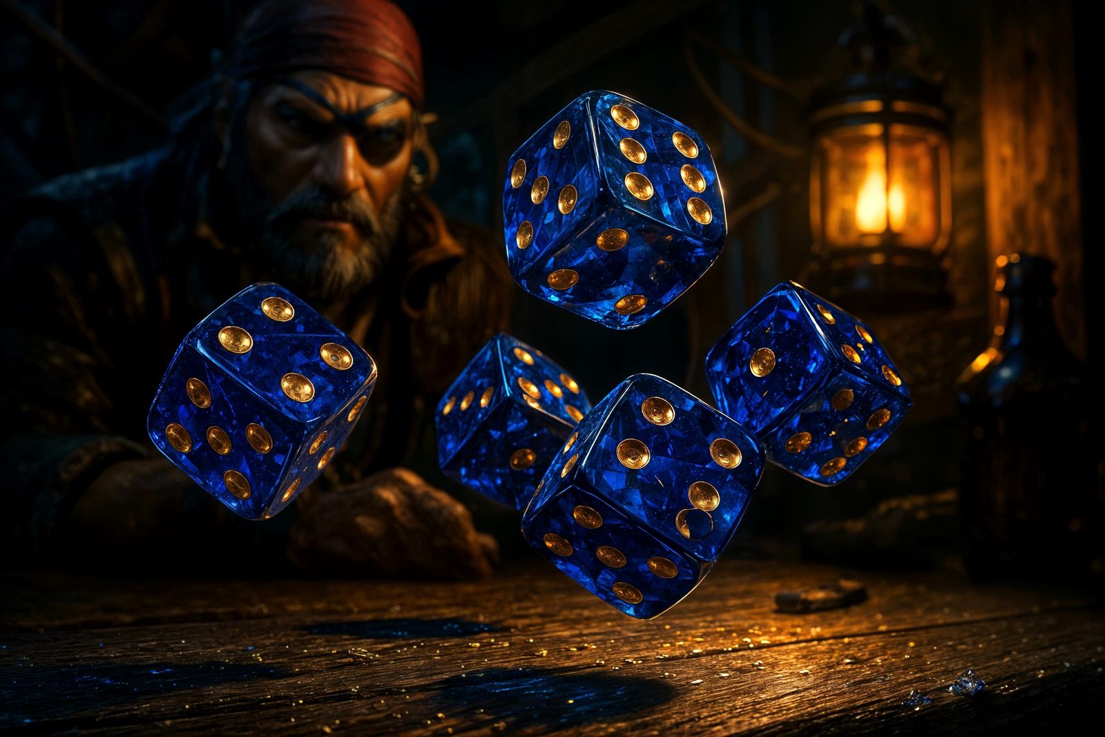 Sapphire Dice Game on Pirate Ship as CGI Rendering