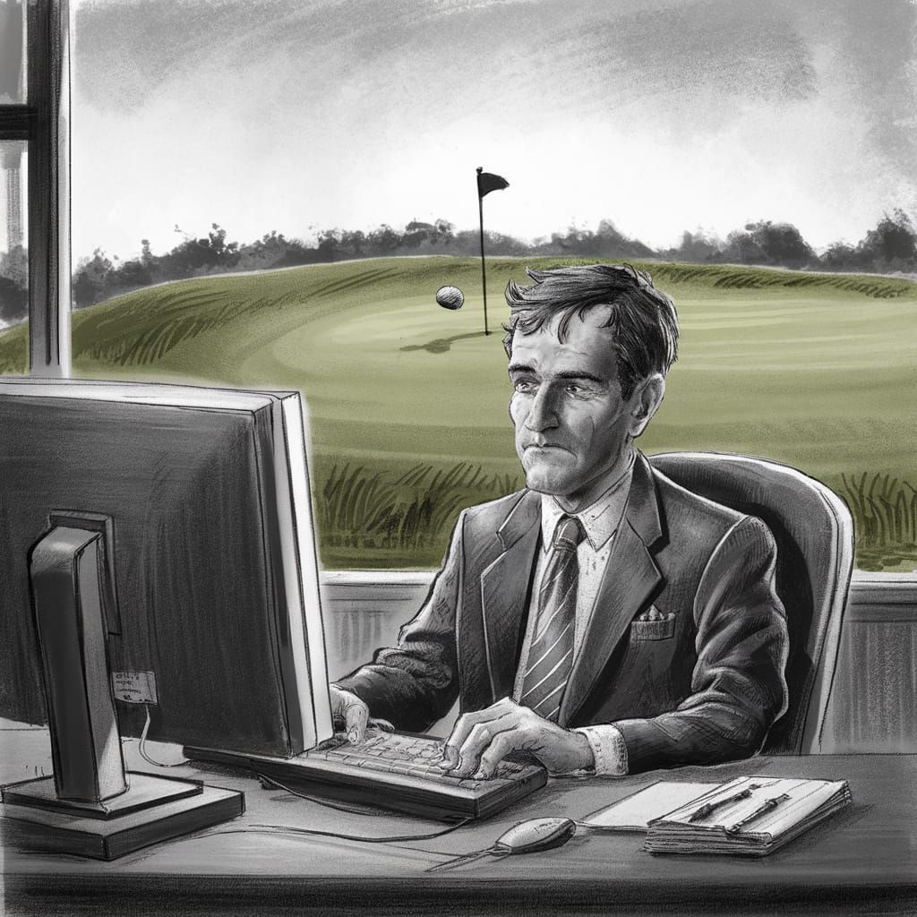 Monochrome Office Worker Dreams of Golf