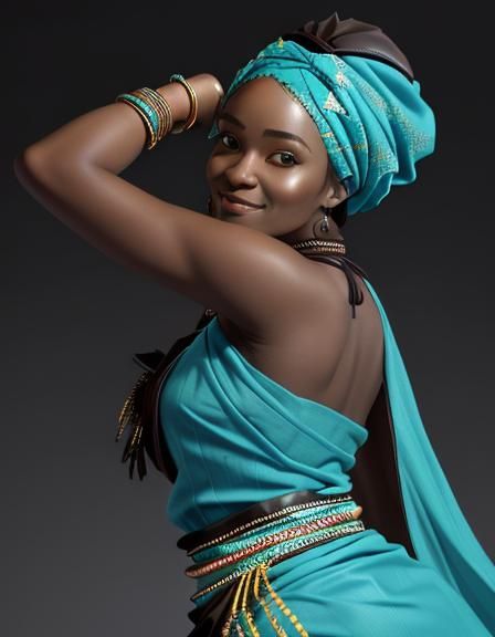 Girl in turquoise blue dress, african beauty