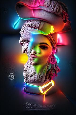 Neon Lit Bust Statue Art