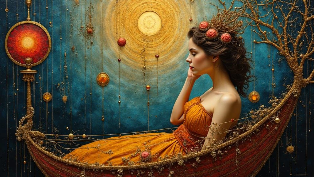 Surreal Woman in Golden Spider Spaceship