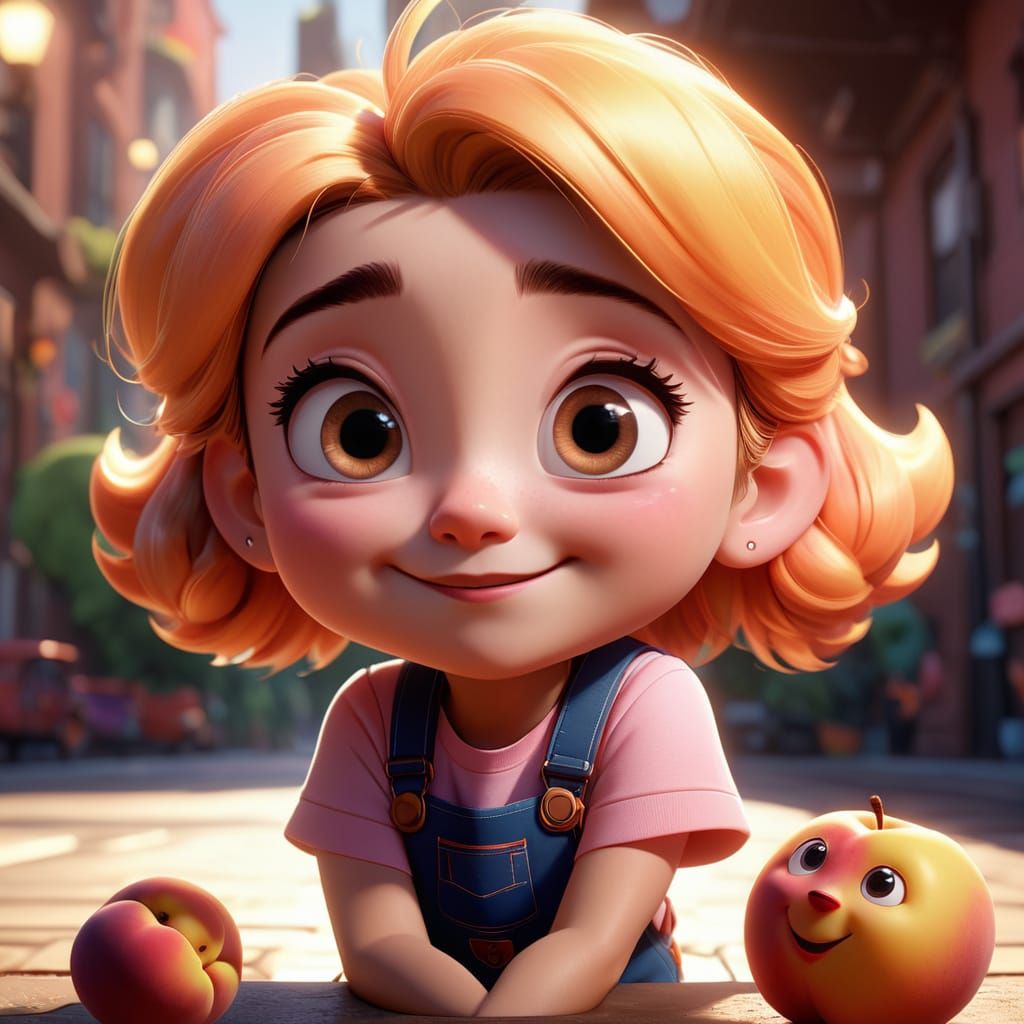 Chibi Peach Character in Vibrant, Hyper-Realistic Digital Ar...