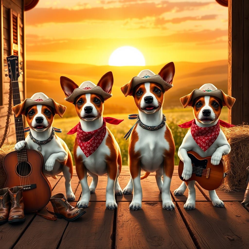 Four jack russell terrier country music album cover