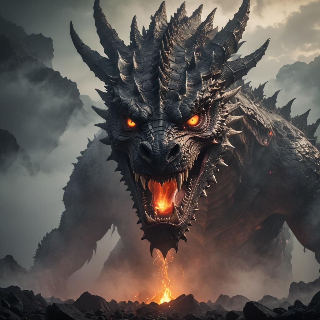 Epic Dragon Head in Lava Mist: Cinematic Still
