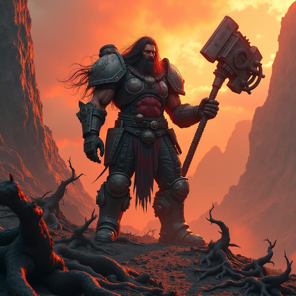 Steampunk Warrior in Industrial Wasteland: Digital Art